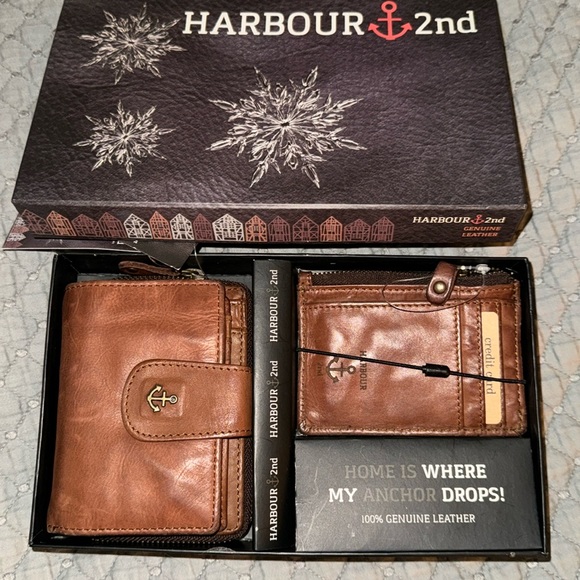 Harbour 2nd Bags 2pc Harbour 2nd Wallet Set Leather Brown Gift Box